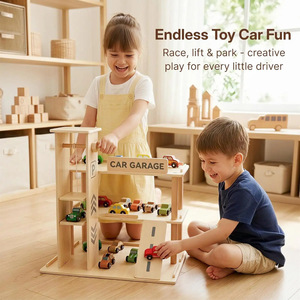Étagère de rangement pour voitures en bois à 3 étages avec piste coulissante pour l'affichage et le jeu des voitures jouets pour enfants - Product Image 2
