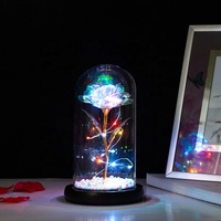 Lampu malam LED senar kecil Tiongkok romantis bunga mawar buatan warna-warni dengan kubah kaca aplikasi dalam ruangan dioperasikan baterai