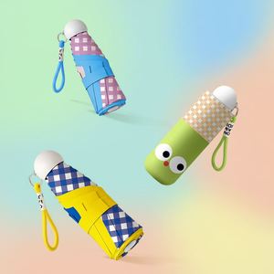 Parapluie de poche portable personnalisé en usine, 8 baleines, 5 plis, en vinyle anti-UV, avec motif de dessin animé mignon et sangle en silicone, pour femmes, filles, garçons, enfants, cadeau de voyage - Product Image 1
