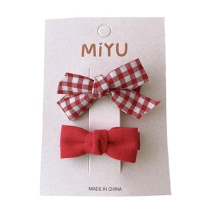 2024 2 pièces ensemble <span class=keywords><strong>rouge</strong></span> tissu Plaid arc brodé fleurs cerise pinces à cheveux pour fille mignon heureux doux épingle à cheveux Barrettes - Product Image 5