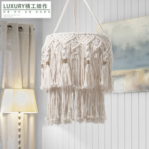 Bohemian Hand Woven Tassel Cotton <b>Rope</b> Lampshade White Cylinder Eco Friendly Pendant <b>Light</b> Fixture For Home Decor - Product Image 1