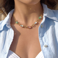 Collier personnalisé en gros en acier inoxydable 316L plaqué or avec chaîne de pierres précieuses colorées irrégulières, bijoux de mode pour femmes