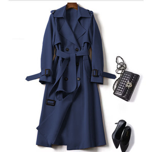 Gabardina de <span class=keywords><strong>Mujer</strong></span> Estilo Británico, Color Sólido, con Cinturón, Largo Medio, a la Moda - Product Image 2