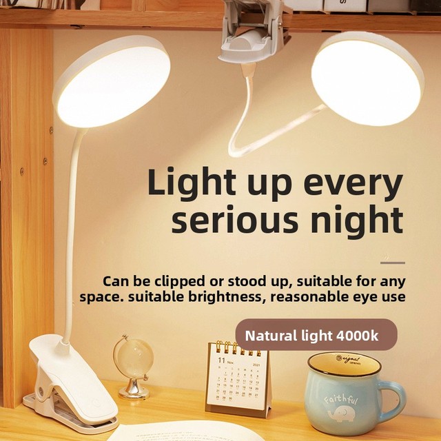 Eye-protecting LED Desk Lamp Touch Control Built-in Battery-Studying Clamp Night Light Bedside Reading Lamp for Dorms