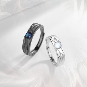 Anillo de Pareja de Piedra Lunar Ángel y Demonio para Hombre y Mujer, Anillos Negros y Blancos, Joyería para Enamorados - Product Image 2