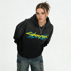 Sudadera con Capucha de Punto de Invierno Estilo Cyberpunk de Moda AMCLEVER, Prenda Vintage Teñida y Lavada con Patrón Sólido DTG - Product Image 4
