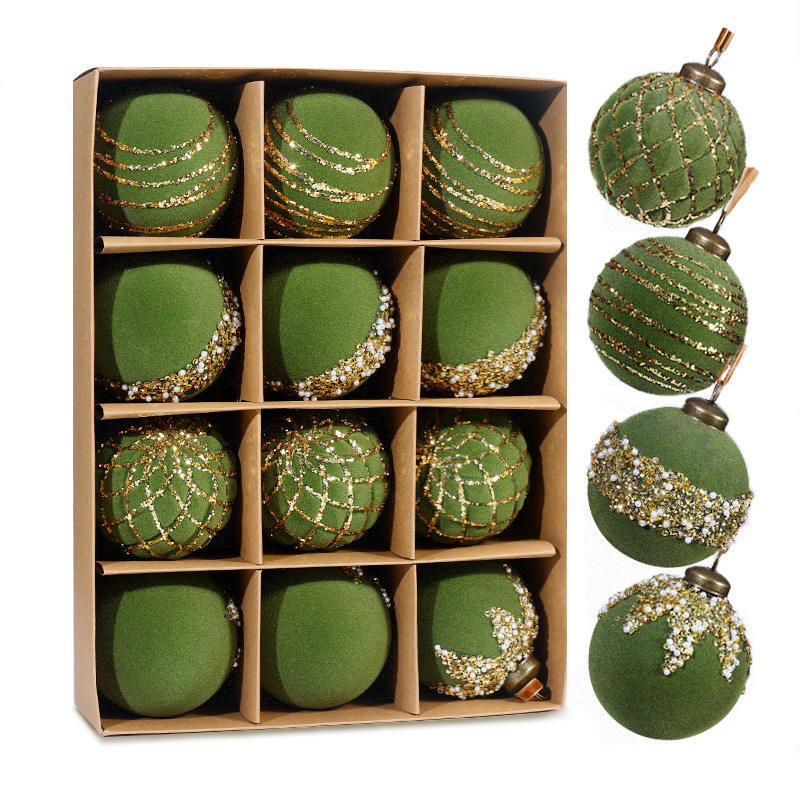 Boîte de boules de Noël vertes 8cm 12pcs