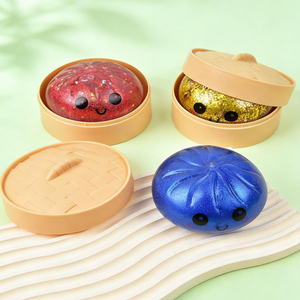 Jouets anti-stress mignons en TPR, en forme de boulette scintillante et de bao bao vapeur fourré, pour adultes, en boîte à presser - Product Image 6