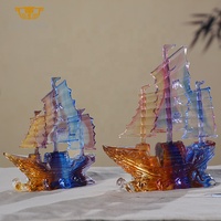 Figurine Dragon Bateau en Cristal Liuli Écologique SAINT-VIEW – Décoration Feng Shui Porte-Bonheur pour la Maison