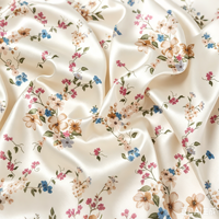 Tissu en satin crêpe léger en polyester et élasthanne, tissu personnalisé avec fleurs 3D sur tissu de soie satinée pour robes et vêtements de nuit