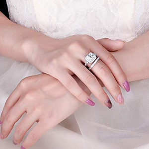 Set di Anelli Geometrici Quadrati da Principessa per Coppie, Elegante Gioiello da Sposa per Donne - Product Image 2