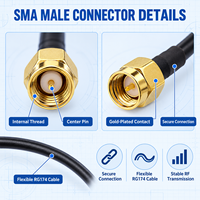Kabel Koaksial SMA Male SMA Male RG174 Perakitan Jumper Pigtail Low Loss 50 Ohm Antena WiFi 5G IoT Panjang Kustom Hitam Tembaga
