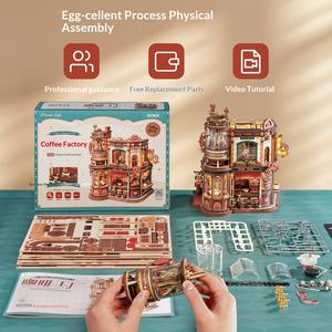Usine de café en bois à assembler soi-même, modèle de blocs de construction, jouet <span class=keywords><strong>puzzle</strong></span> 3D, animaux, nature, cadeau d'anniversaire, de Nouvel An, unisexe - Product Image 5