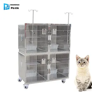 Cage à chat professionnelle en acier inoxydable 4 portes, cage à chat classique Anti-corrosion