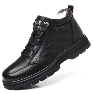 Bottes de neige en cuir doublées de polaire pour hommes, chaussures d'hiver noires à lacets, chaussures chaudes et décontractées pour randonnée en plein air, 63806 - Product Image 5