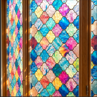 3D Farbenfrohe Dekorative Statische Fensterfolie, Wärmeisolierende Sichtschutz-Fensteraufkleber für Wohnhausdekoration