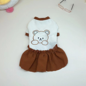 Embroidered <b>Bear</b> Dog T Shirt Dress Acrylic Fiber <b>Cute</b> Pet Clothes For Small Dogs Summer Lightweight Hoodie Style - Product Image 3