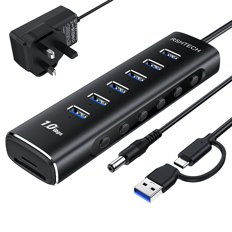 RSHTECH Hub USB 3.2/USB-C Voeding 7 Poorten met 4 USB-C 3.2 Poorten en