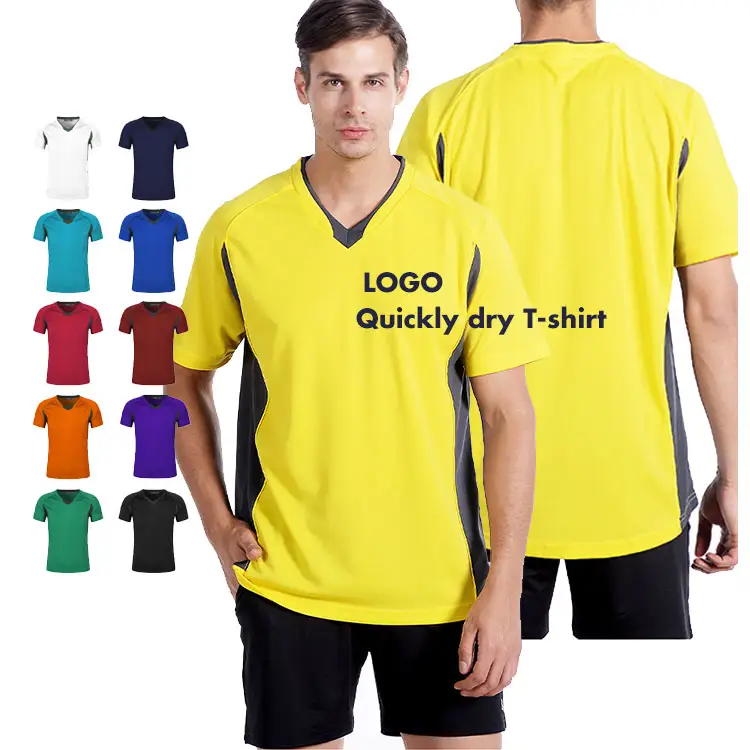 Özelleştirme klasik futbol erkekler için jarse bluz nefes yuvarlak boyun örgü spor t-shirt