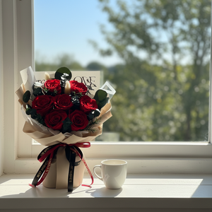 Bouquet de 7 roses rouges stabilisées personnalisables en gros – Cadeau de fleurs éternelles pour la Saint-Valentin, les mariages et les remises de diplômes - Product Image 4