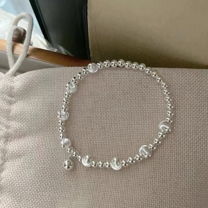 Sterling <b>Silver</b> <b>Beaded</b> Bracelet S925 <b>Silver</b> Ball Shape Women's Jewelry Gift Crystal Rhinestone Simple Style - Product Image 4