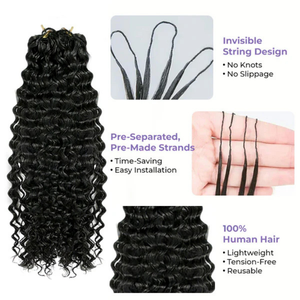 <span class=keywords><strong>Extensiones</strong></span> <span class=keywords><strong>de</strong></span> Cabello Humano <span class=keywords><strong>con</strong></span> Trenzas <span class=keywords><strong>de</strong></span> Crochet, Fáciles <span class=keywords><strong>de</strong></span> Instalar y Retirar, 100% Cabello Humano Rizado, Ajusta el Volumen del Cabello Libremente - Product Image 2