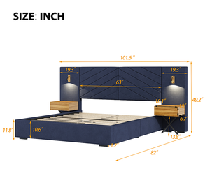 Queen Size Modern Adjustable Velvet <b>Bed</b> <b>Frame</b> with Vertical Channel Tufted Wingback Headboard and Upholstered Platform <b>Bed</b> - Product Image 5