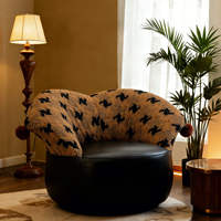 Fauteuil d'appoint pivotant à 360° en forme de cœur, tissu texturé bouclé, éco-cuir, éponge haute densité, design moderne, pour salon