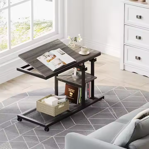 Scandinavian Mobile C-<b>Desk</b> | White Metal Frame Engineer Wood Desktop | Height-Adjustable <b>Slim</b> Design for Entry Hotel Apartment - Product Image 6