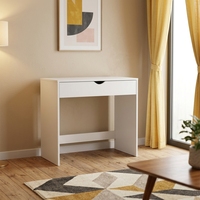 URBNLIVING Coiffeuse Moderne et Durable Blanche pour Chambre à Coucher, 1 Tiroir, Petite, Pliable, en Bois, Design Panneau