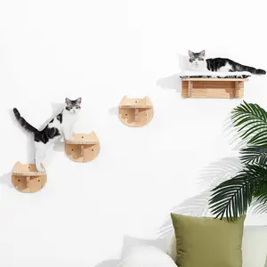 Tempat tidur gantung kucing Modern, rak dinding kucing dengan tangga, rak dinding kayu dan tempat tidur