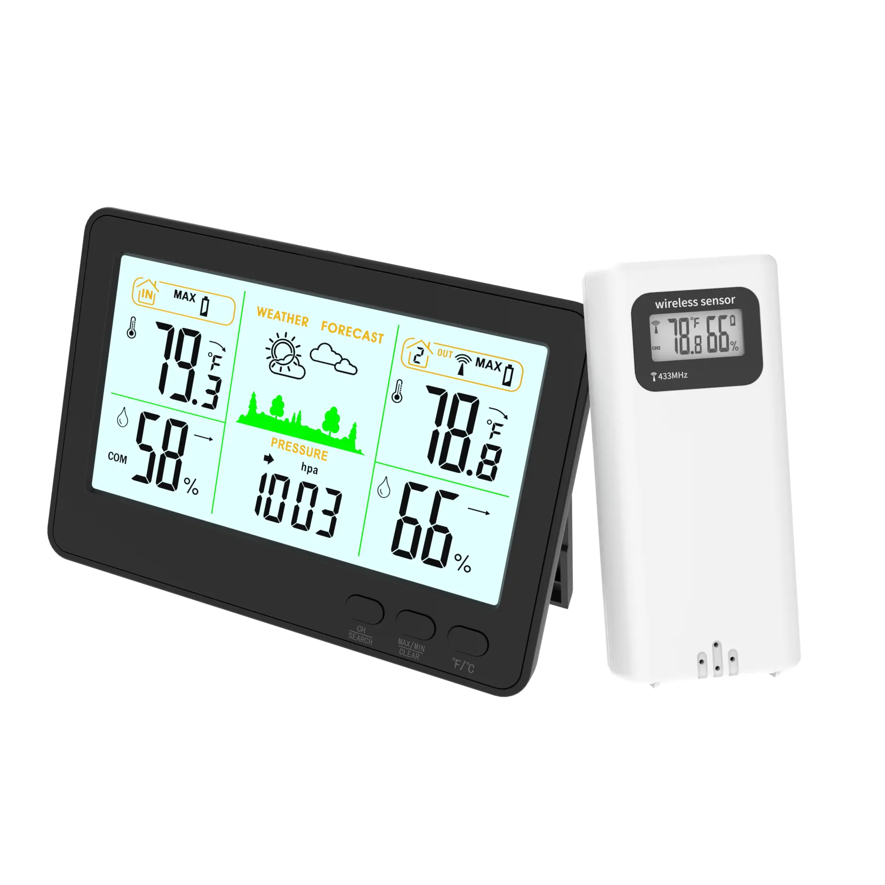 Newest Electronic Large Digital Color Display Indoor Outdoor Weather Station With Sensor