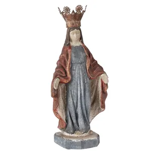 Oem artesanal resina abençoada virgem maria estátua com coroa removível católica presentes religiosos mãe de deus estatueta escultura