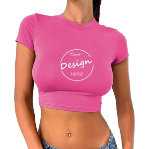 Venta al por mayor Slim Fit alta calidad nueva llegada Top venta Crop camisetas en blanco Color impresión Logo algodón mezclado Crop Top camiseta - Product Image 5