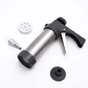 USSE New Arrival Cookie Press, Stainless Steel Cookie Press Gun Kit with Cookie Mold Discs Piping Nozzles for DIY Biscuit