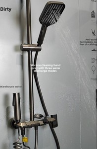 Système de douche mural en acier inoxydable avec barre coulissante, <span class=keywords><strong>mitigeur</strong></span> thermostatique, pommeau de douche carré à jet pluie/jet massant - Product Image 5