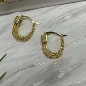 U Shape <b>Hoop</b> Earrings Gold Zinc Alloy Channel Setting Zircon Inlay Party Fashion Jewelry - Product Image 3