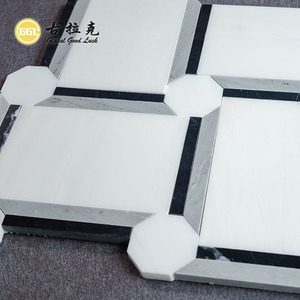 Mosaico de Mármol Blanco de Thassos con Borde Negro, Patrón Cuadrado para Pared Decorativa de Sala de Meditación - Product Image 4