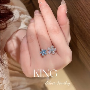 King Silver Jewelry Flower <b>Ring</b> S925 Sterling Silver <b>Crystal</b> Rhinestone Women's Everyday Wear - Product Image 5