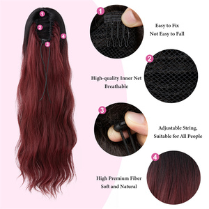 Venta al por mayor 22 pulgadas fibra sintética cuerpo océano rizado recto onda de agua extensiones de cabello sintético Cola de Caballo extensiones de cabello - Product Image 4