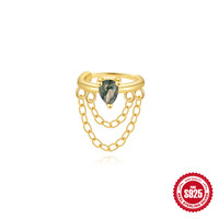 Getta S925 Boucles d'oreilles pour femmes en argent sterling Chaîne d'agate mousse naturelle Tassel Clicker avec plaqué or Bijoux de piercing pour manchette d'oreille