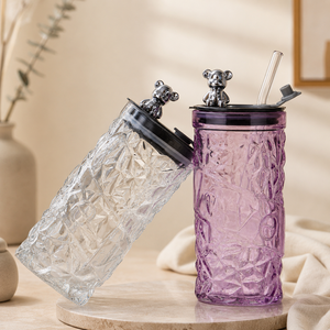 <b>Large</b> Capacity American Style Diamond Pattern Glass <b>Mug</b> Straw Cap-Thickened Wall Microwave Safe Office Travel Use Dishwasher - Product Image 6