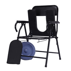 Chaise de toilette pliante noire avec cuvette carrée en acier haute teneur en carbone, portable, pour personnes âgées et handicapées - Product Image 3