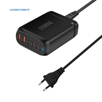 Chargeur USB rapide GaN PD QC3.0 de haute qualité 200W 6 ports pour iPhone pour Samsung Téléphone portable Ordinateur portable Chargeur USB de bureau PD