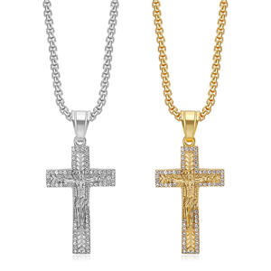Hip Hop glacé CZ jésus religieux croix chrétien étanche sans ternissement en acier inoxydable bijoux pendentif colliers hommes mâle - Product Image 1