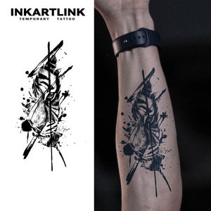 INKARTLINK Pegatina de tatuaje de tigre con salpicaduras de tinta, <span class=keywords><strong>cabeza</strong></span> de animal realista, estilo urbano, abstracto, herbario, 15 días, arte corporal, suministros a granel - Product Image 1