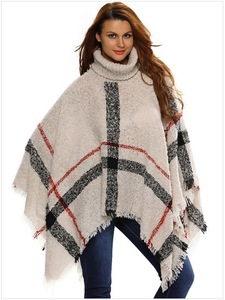 Womens Dress <strong>Poncho</strong> Plaid Turtleneck <strong>Jumper</strong> Knit Oversized Pullover Sweater Tops for Women - Product Image 5