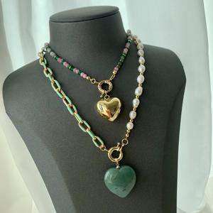 <span class=keywords><strong>BD</strong></span>- B5273 Collier pendentif coeur magnifique collier chaîne en métal perlé collier de perles pour femmes et filles - Product Image 3