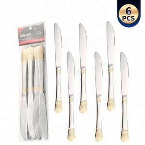 Ensemble de 6 couverts de luxe en acier inoxydable, couteau, fourchette, cuillère, sac en PVC doré, qualité supermarché, éco-durable, mariages - Product Image 4