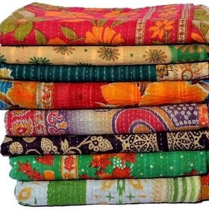 Multicolored Hand Stitched <b>Throw</b> Blanket Bangali Gudri <b>Quilt</b>, Antique Kantha Bedspread Bedding, Boho Kantha <b>Quilts</b> - Product Image 2